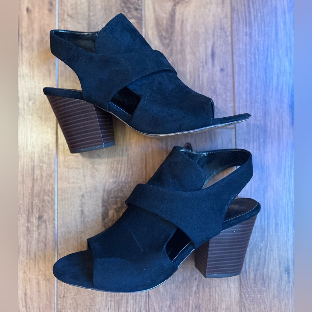 Black Chunky Block Heel Sandal by Studio Isola. Size 9M